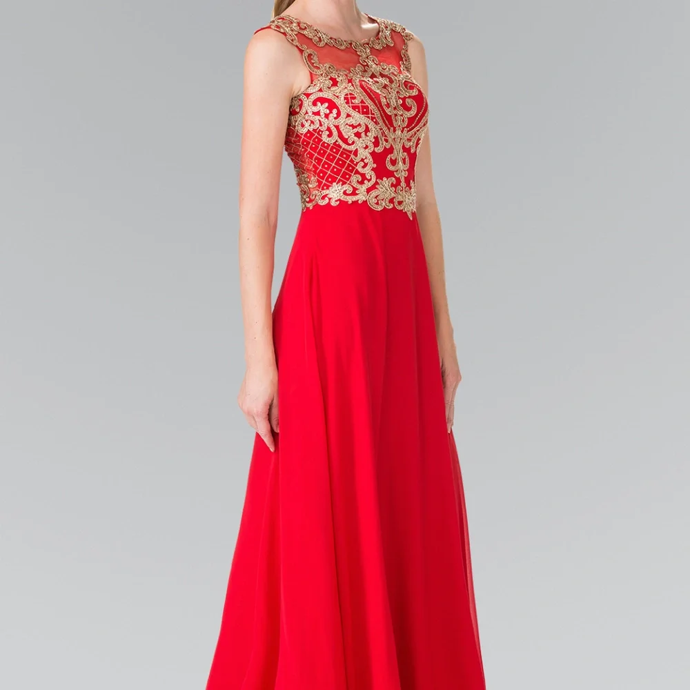 Patterned Sleeveless Long Prom Dress GL2316